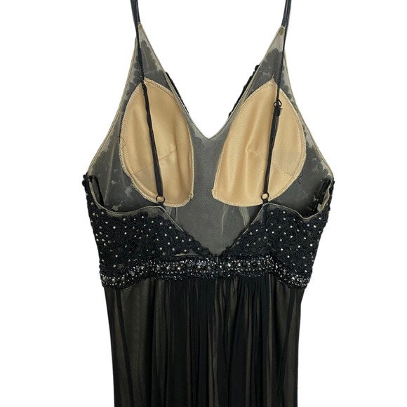 Faviana Long Black Chiffon Dress with Beaded Top Sz 4 - Picture 5 of 11